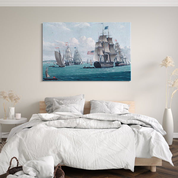 Top-Angebot Kunstdruck Thomas Thompson - Das U.S.-Schiff Franklin, mit Blick auf die Bucht von New York Leinwand auf Keilrahmen gespannt