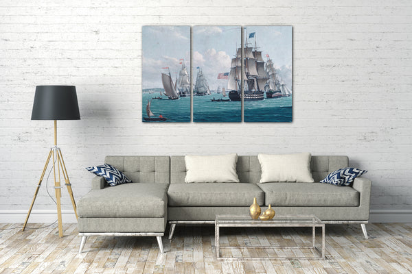 Top-Angebot Kunstdruck Thomas Thompson - Das U.S.-Schiff Franklin, mit Blick auf die Bucht von New York Leinwand auf Keilrahmen gespannt