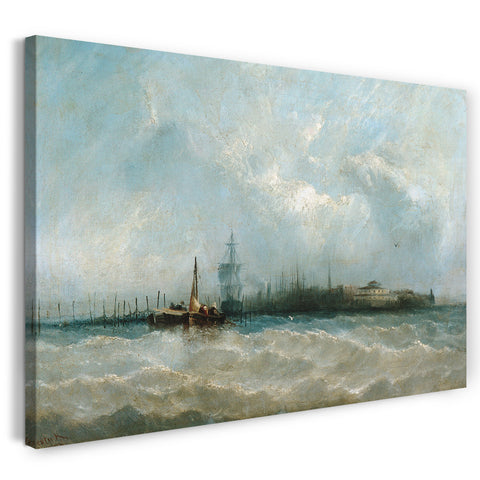 Top-Angebot Kunstdruck Alfred Copestick - New York from the Harbor Showing the Battery and Castle Garden Leinwand auf Keilrahmen gespannt