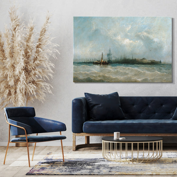 Top-Angebot Kunstdruck Alfred Copestick - New York from the Harbor Showing the Battery and Castle Garden Leinwand auf Keilrahmen gespannt
