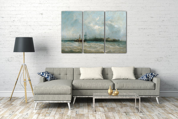 Top-Angebot Kunstdruck Alfred Copestick - New York from the Harbor Showing the Battery and Castle Garden Leinwand auf Keilrahmen gespannt