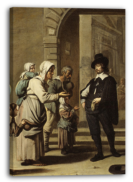 Leinwandbild Meister der Béguins, französisch oder flämisch, tätig 1650-60 - Bettler an einer Tür