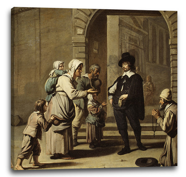 Leinwandbild Meister der Béguins, französisch oder flämisch, tätig 1650-60 - Bettler an einer Tür