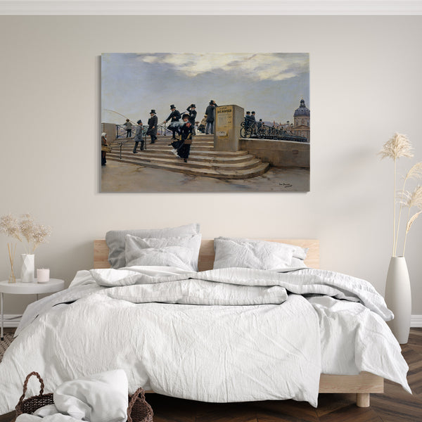 Top-Angebot Kunstdruck Jean Béraud - Ein windiger Tag auf der Pont des Arts Leinwand auf Keilrahmen gespannt
