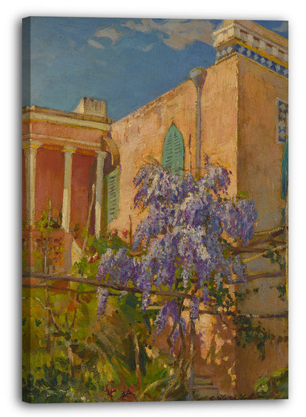 Top-Angebot Kunstdruck Constantin Alexandrowitsch Westchiloff - Ein Haus mit blühenden Bäumen entlang der Amalfiküste von Italien Leinwand auf Keilrahmen gespannt