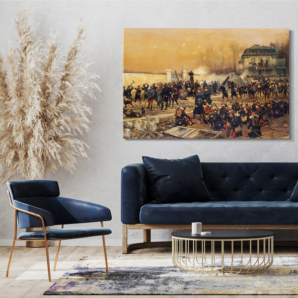 Top-Angebot Kunstdruck Édouard Detaille - Die Verteidigung von Champigny Leinwand auf Keilrahmen gespannt