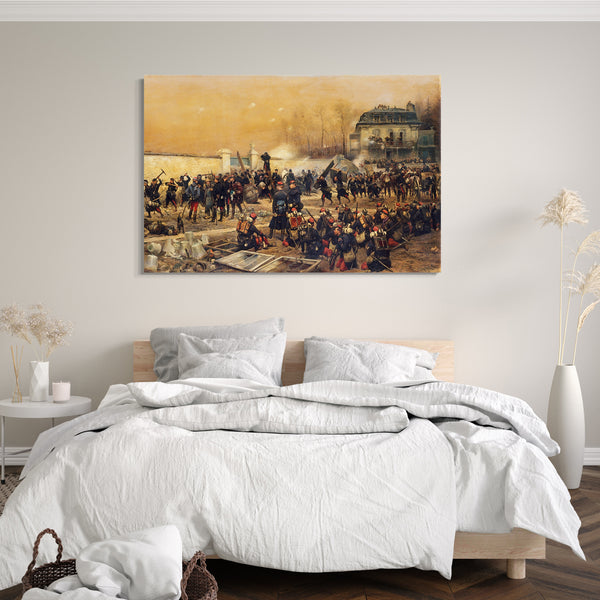 Top-Angebot Kunstdruck Édouard Detaille - Die Verteidigung von Champigny Leinwand auf Keilrahmen gespannt