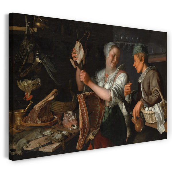 Top-Angebot Kunstdruck Peter Wtewaël - Küchenszene Leinwand auf Keilrahmen gespannt