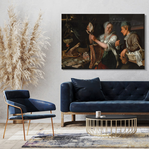 Top-Angebot Kunstdruck Peter Wtewaël - Küchenszene Leinwand auf Keilrahmen gespannt