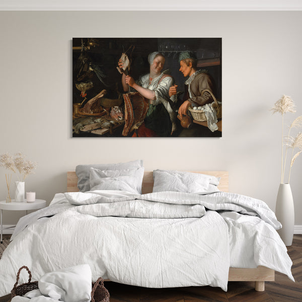 Top-Angebot Kunstdruck Peter Wtewaël - Küchenszene Leinwand auf Keilrahmen gespannt