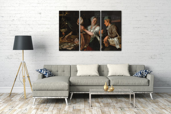 Top-Angebot Kunstdruck Peter Wtewaël - Küchenszene Leinwand auf Keilrahmen gespannt