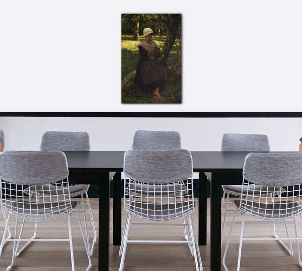 Top-Angebot Kunstdruck Jules Breton - Ein Bauern-Mädchen strickt Leinwand auf Keilrahmen gespannt