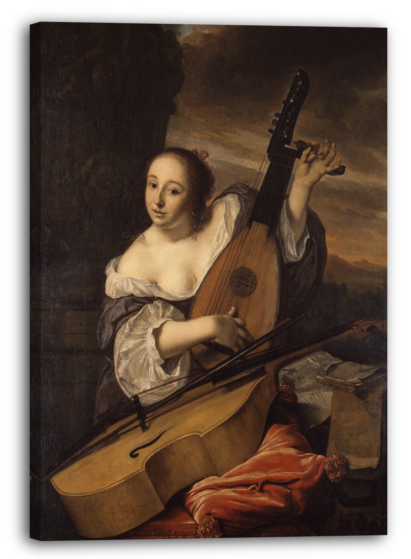 Top-Angebot Kunstdruck Bartholomeus van der Helst - Der Musiker Leinwand auf Keilrahmen gespannt