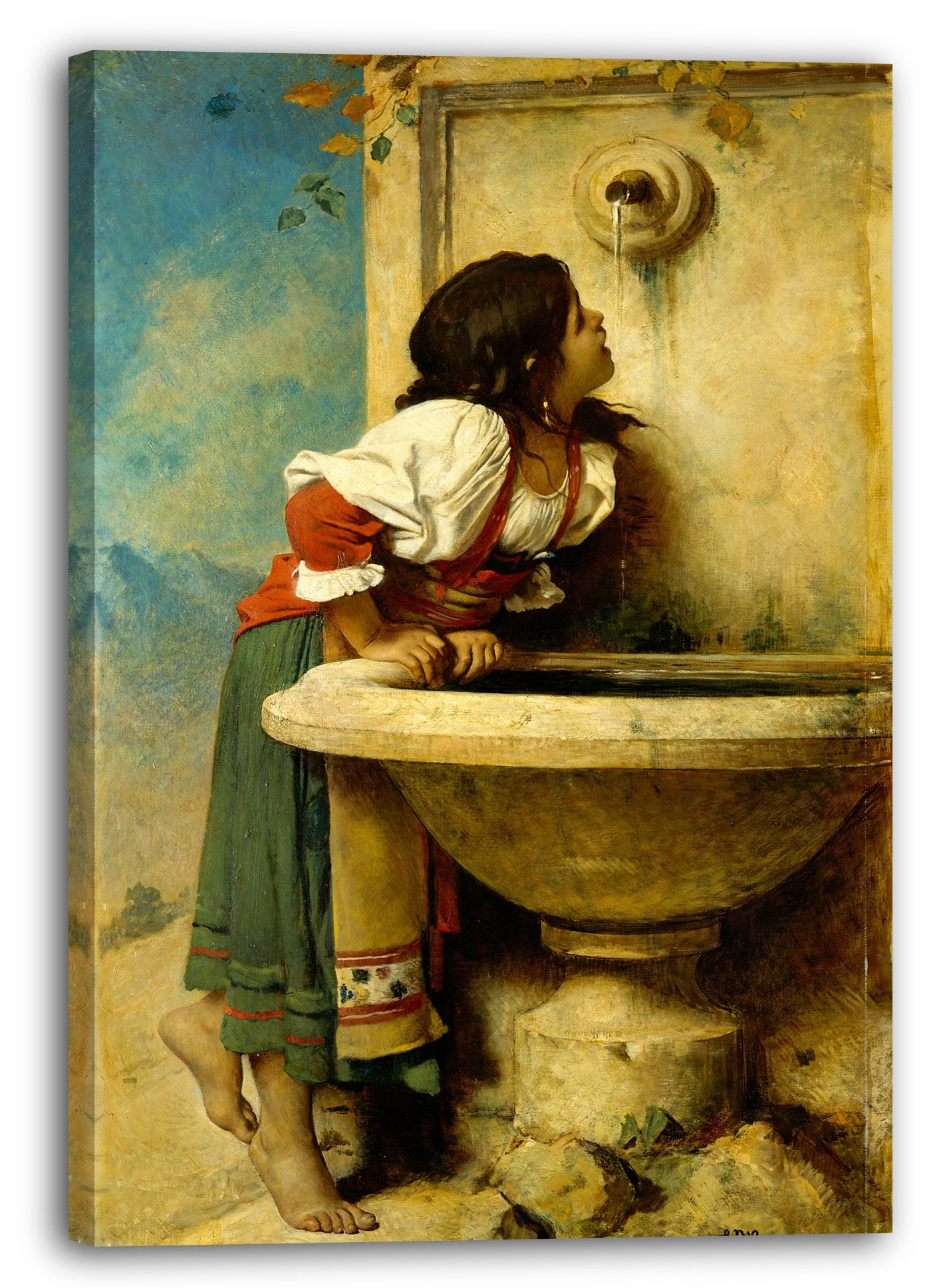 Top-Angebot Kunstdruck Léon Bonnat - Römisches Mädchen an einem Brunnen Leinwand auf Keilrahmen gespannt