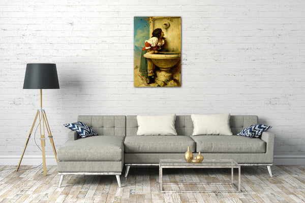 Top-Angebot Kunstdruck Léon Bonnat - Römisches Mädchen an einem Brunnen Leinwand auf Keilrahmen gespannt