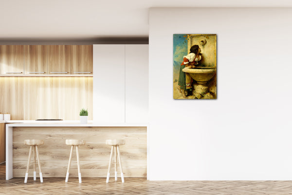 Top-Angebot Kunstdruck Léon Bonnat - Römisches Mädchen an einem Brunnen Leinwand auf Keilrahmen gespannt