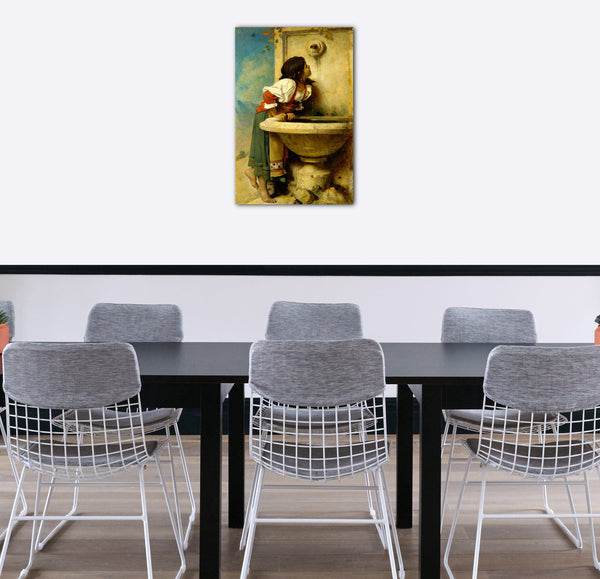 Top-Angebot Kunstdruck Léon Bonnat - Römisches Mädchen an einem Brunnen Leinwand auf Keilrahmen gespannt