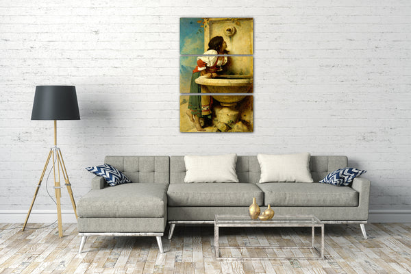 Top-Angebot Kunstdruck Léon Bonnat - Römisches Mädchen an einem Brunnen Leinwand auf Keilrahmen gespannt