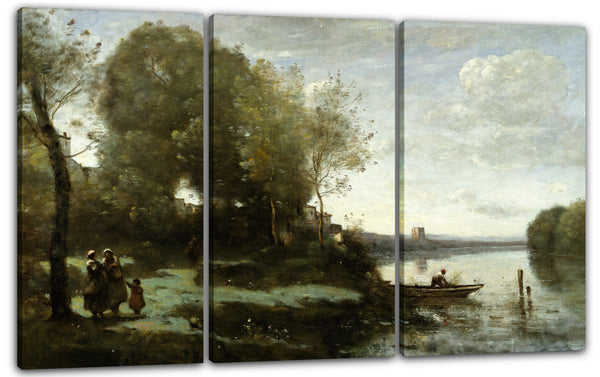 Leinwandbild Camille Corot - Fluss mit einem entfernten Turm