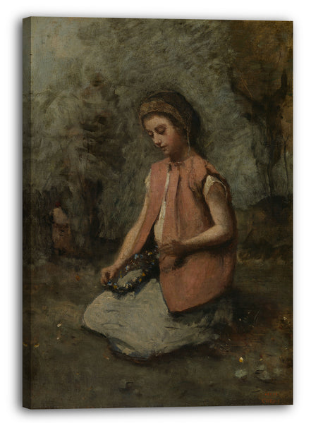 Top-Angebot Kunstdruck Camille Corot - Mädchen, das eine Girlande spinnt Leinwand auf Keilrahmen gespannt