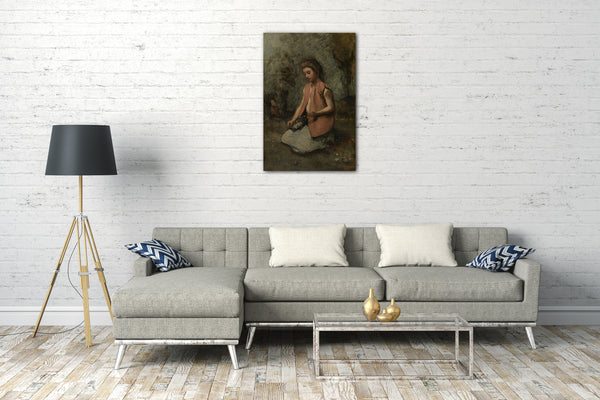 Top-Angebot Kunstdruck Camille Corot - Mädchen, das eine Girlande spinnt Leinwand auf Keilrahmen gespannt