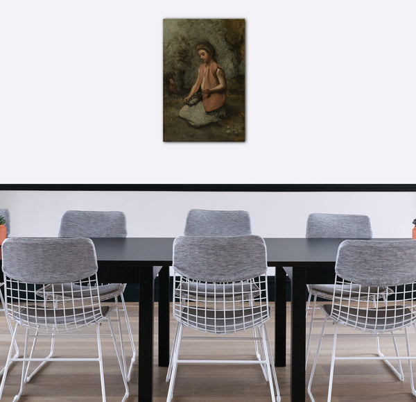 Top-Angebot Kunstdruck Camille Corot - Mädchen, das eine Girlande spinnt Leinwand auf Keilrahmen gespannt