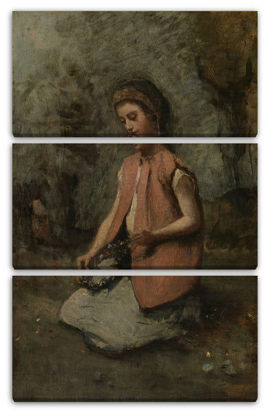 Leinwandbild Camille Corot - Mädchen, das eine Girlande spinnt