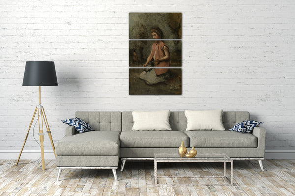 Top-Angebot Kunstdruck Camille Corot - Mädchen, das eine Girlande spinnt Leinwand auf Keilrahmen gespannt