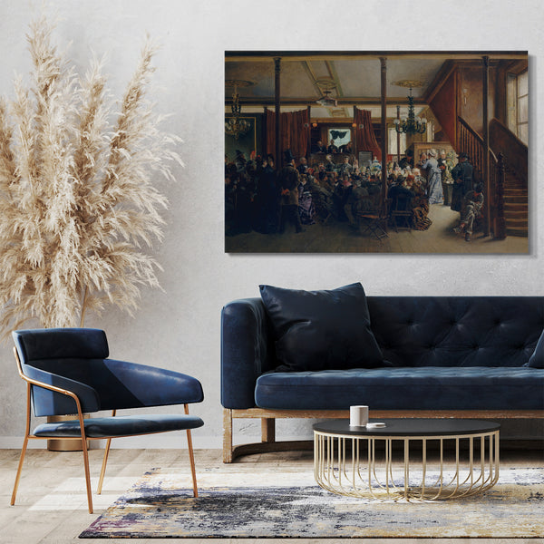 Top-Angebot Kunstdruck Ignacio de León und Escosura - Auktionsverkauf in Clinton Hall, New York, 1876 Leinwand auf Keilrahmen gespannt