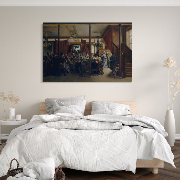 Top-Angebot Kunstdruck Ignacio de León und Escosura - Auktionsverkauf in Clinton Hall, New York, 1876 Leinwand auf Keilrahmen gespannt