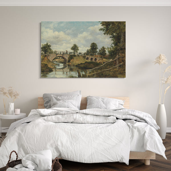 Top-Angebot Kunstdruck Frederick Waters Watts - Eine alte Brücke bei Hendon, Middlesex Leinwand auf Keilrahmen gespannt