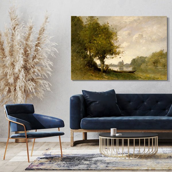 Top-Angebot Kunstdruck Paul-Désiré Trouillebert - Ein Teich in der Nähe von Nangis Leinwand auf Keilrahmen gespannt