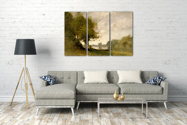 Top-Angebot Kunstdruck Paul-Désiré Trouillebert - Ein Teich in der Nähe von Nangis Leinwand auf Keilrahmen gespannt