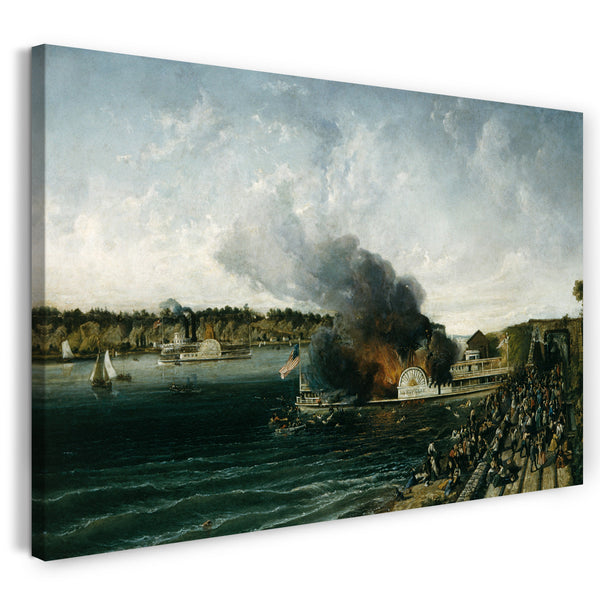 Top-Angebot Kunstdruck ca. 1854-60 - Das Verbrennen des Raddampfers Henry Clay Leinwand auf Keilrahmen gespannt