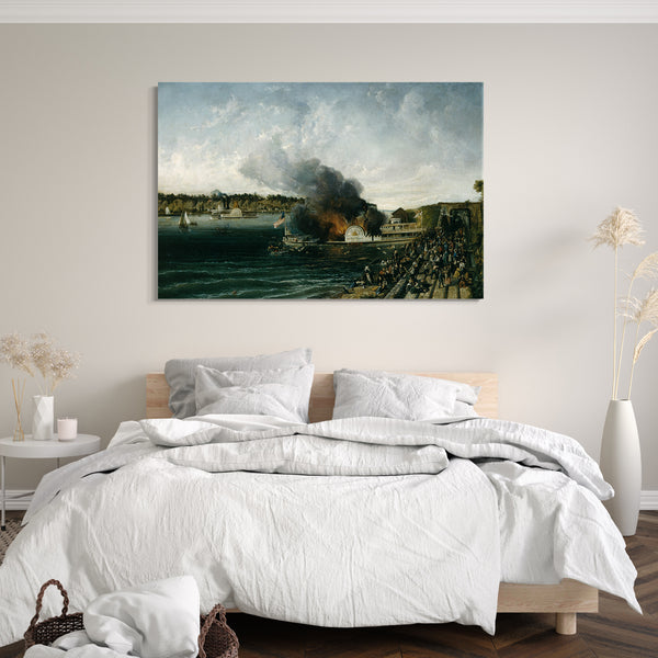 Top-Angebot Kunstdruck ca. 1854-60 - Das Verbrennen des Raddampfers Henry Clay Leinwand auf Keilrahmen gespannt