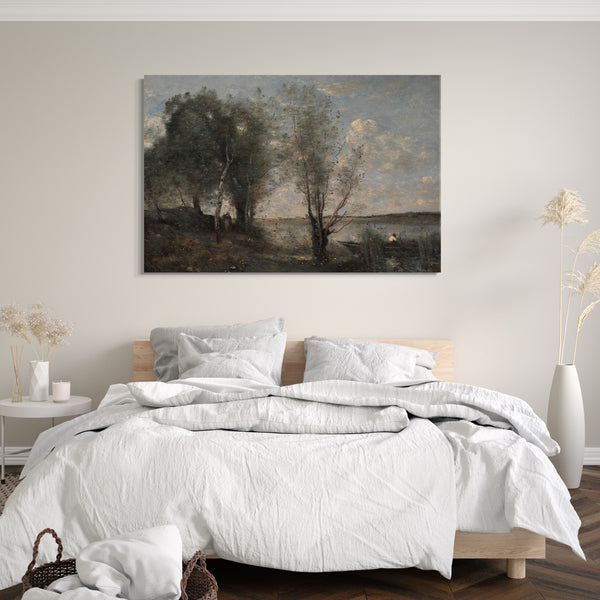 Top-Angebot Kunstdruck Camille Corot - Bootsmann unter den Schilfen Leinwand auf Keilrahmen gespannt