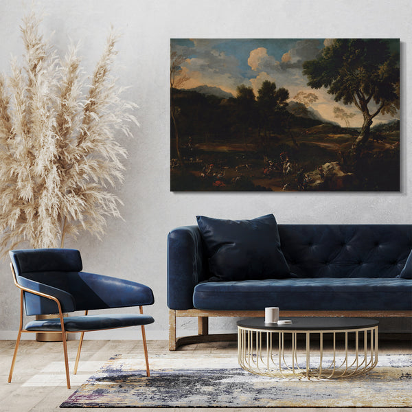 Top-Angebot Kunstdruck Jan Miel - Landschaft mit einer Schlacht zwischen zwei Rammen Leinwand auf Keilrahmen gespannt