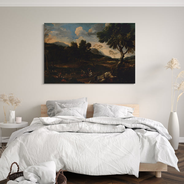 Top-Angebot Kunstdruck Jan Miel - Landschaft mit einer Schlacht zwischen zwei Rammen Leinwand auf Keilrahmen gespannt