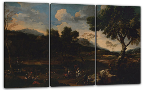 Leinwandbild Jan Miel - Landschaft mit einer Schlacht zwischen zwei Rammen