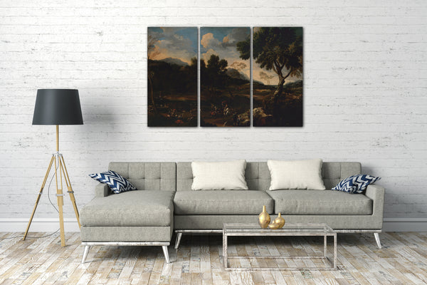 Top-Angebot Kunstdruck Jan Miel - Landschaft mit einer Schlacht zwischen zwei Rammen Leinwand auf Keilrahmen gespannt