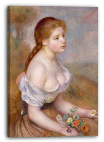 Top-Angebot Kunstdruck Auguste Renoir - Ein junges Mädchen mit Gänseblümchen Leinwand auf Keilrahmen gespannt