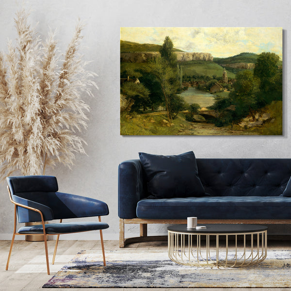 Top-Angebot Kunstdruck Gustave Courbet - Ansicht von Ornans Leinwand auf Keilrahmen gespannt