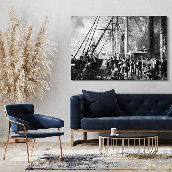 Top-Angebot Kunstdruck Robert Charles Dudley - Making the Splice between the Shore End and the Ocean Cable Leinwand auf Keilrahmen gespannt