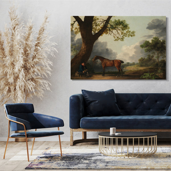 Top-Angebot Kunstdruck George Stubbs - Der dritte Herzog von Dorset Hunter mit einem Bräutigam und einem Hund Leinwand auf Keilrahmen gespannt