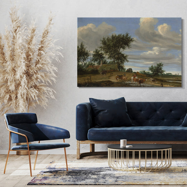 Top-Angebot Kunstdruck Salomon van Ruysdael - Eine Landstraße Leinwand auf Keilrahmen gespannt