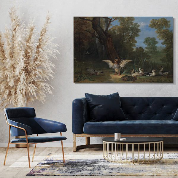 Top-Angebot Kunstdruck Jean-Baptiste Oudry - Enten, die im Sonnenschein stillstehen Leinwand auf Keilrahmen gespannt