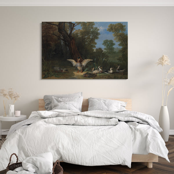 Top-Angebot Kunstdruck Jean-Baptiste Oudry - Enten, die im Sonnenschein stillstehen Leinwand auf Keilrahmen gespannt