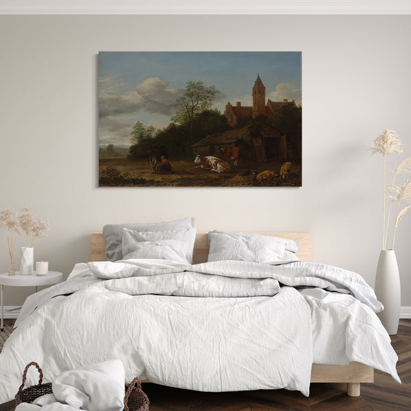 Top-Angebot Kunstdruck Anthonie van Borssom - Barnyard-Szene Leinwand auf Keilrahmen gespannt