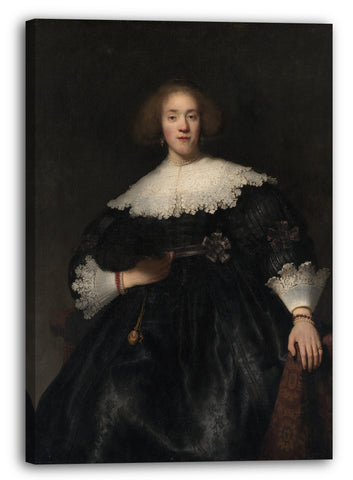 Top-Angebot Kunstdruck Rembrandt - Portrait einer jungen Frau mit einem Fächer Leinwand auf Keilrahmen gespannt