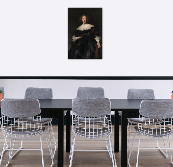 Top-Angebot Kunstdruck Rembrandt - Portrait einer jungen Frau mit einem Fächer Leinwand auf Keilrahmen gespannt
